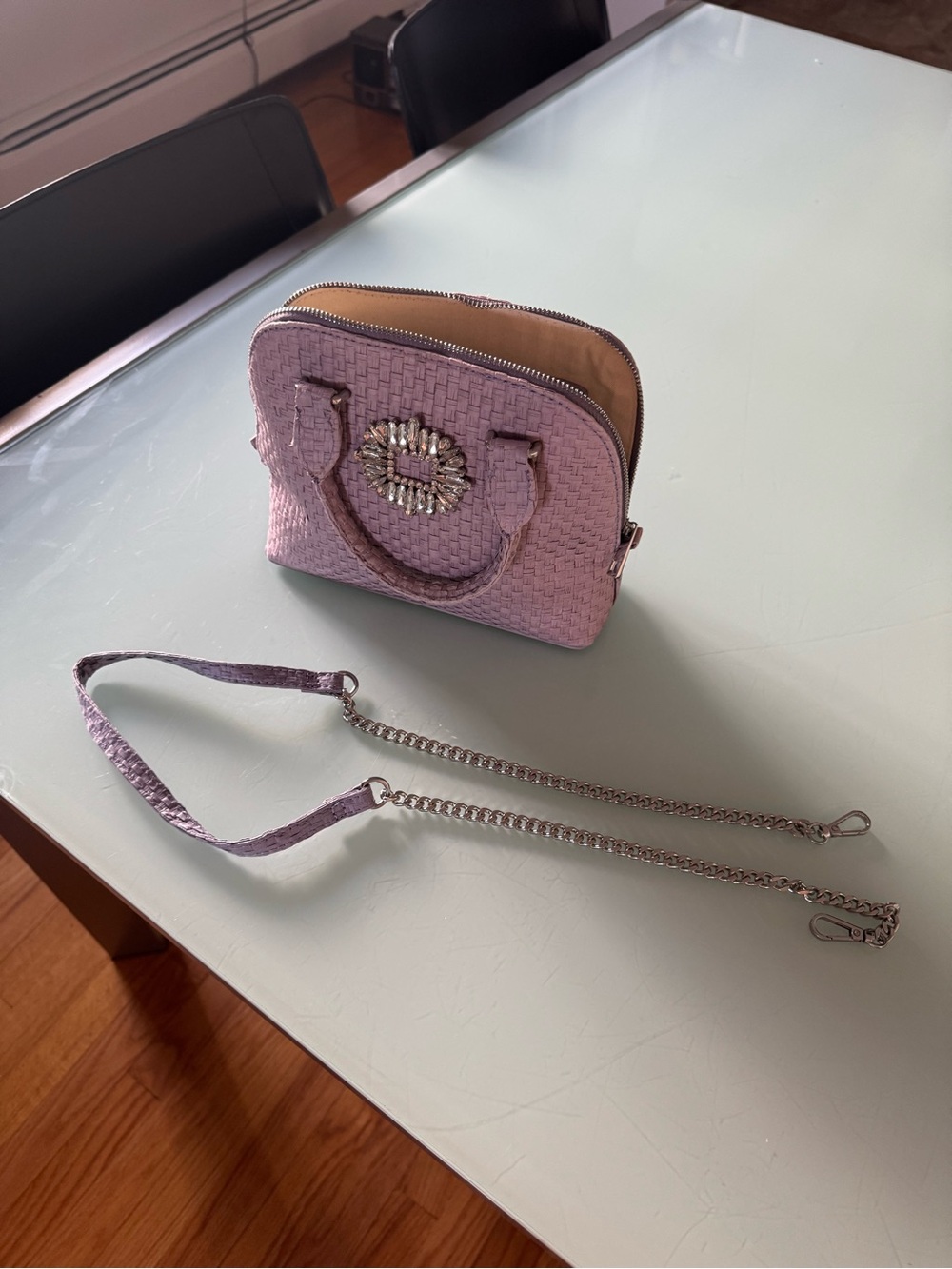 Lavender Woven Mini Satchel Bag with Crystal Accent